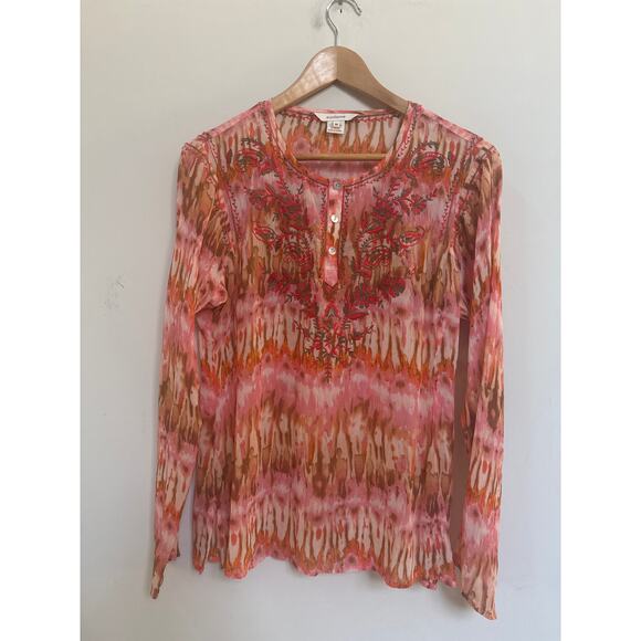Sundance Tops - Sundance Women’s 100% Silk Blouse Embroidered Semi Sheer Boho Orange M